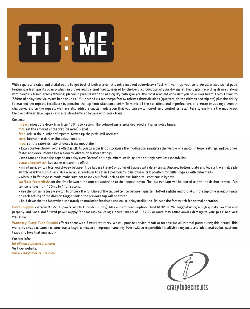 Page 1 de la notice Manuel utilisateur Crazy Tube Circuits TI:ME MKIII