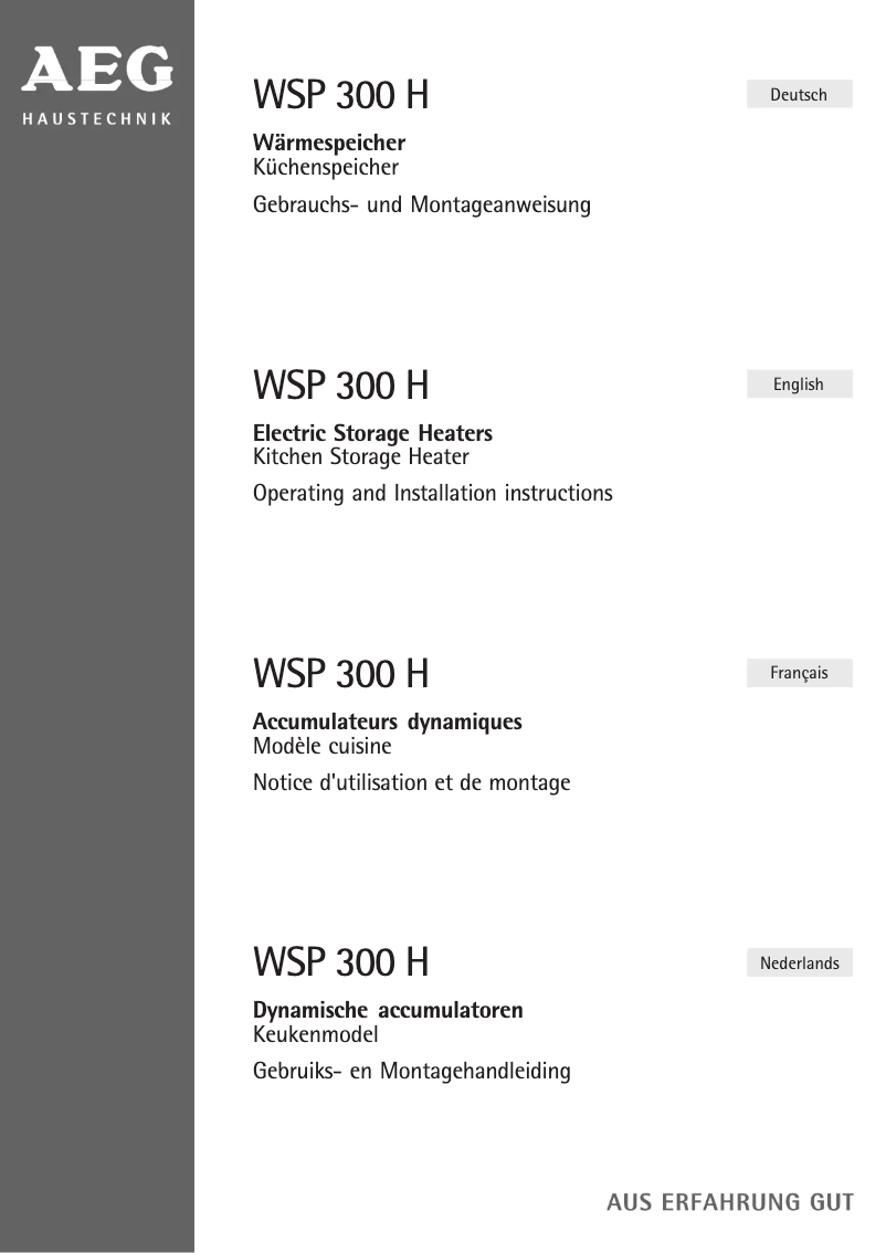 Page n°1 - Manuel utilisateur AEG WSP 300 H