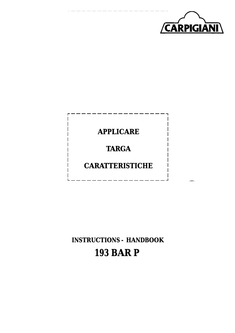 Page 1 de la notice Manuel utilisateur Carpigiani 193 BAR P