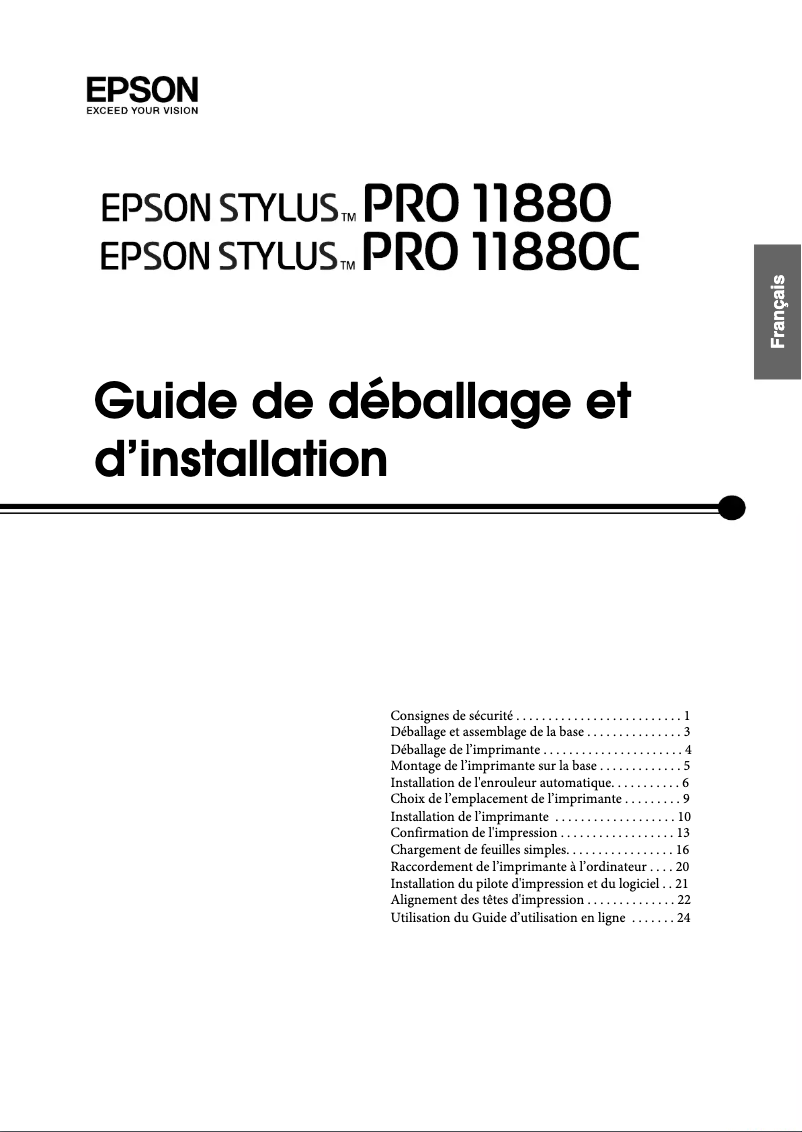 Page n°1 - Guide d'installation Epson Stylus Pro 11880