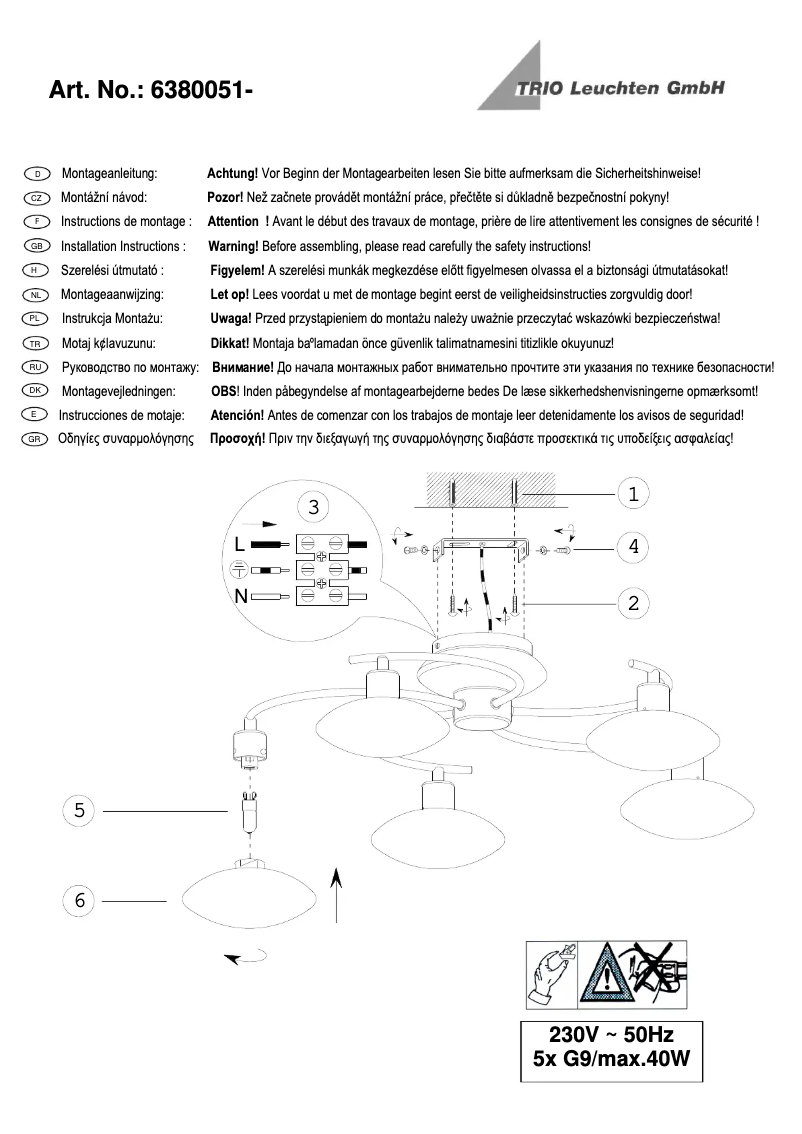 Page 1 de la notice Manuel utilisateur Trio Lighting Lentin 6380051-08