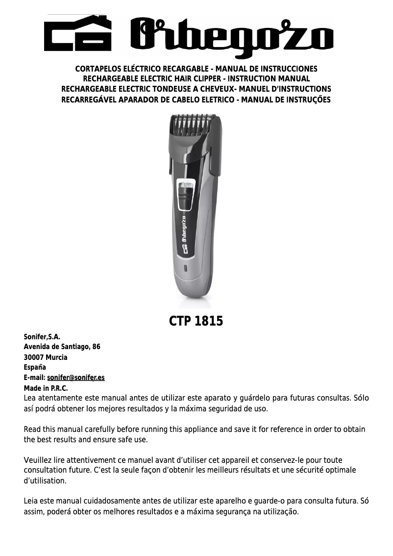 Image de la première page du manuel de l'appareil CTP 1815