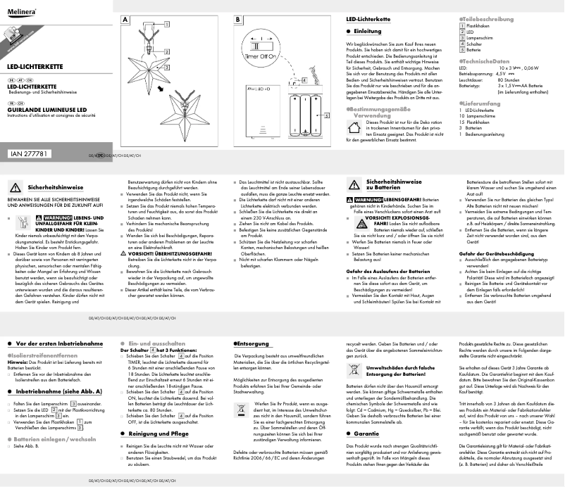 Page 1 de la notice Manuel utilisateur Melinera IAN 277781