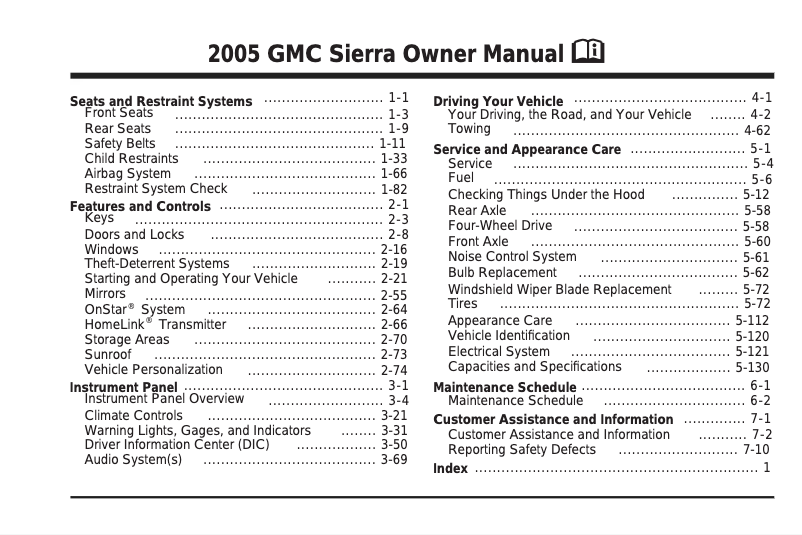 Page 1 de la notice Manuel utilisateur GMC Sierra 1500 (2005)