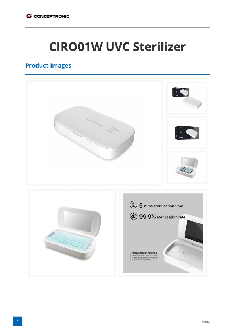 Page 1 de la notice Fiche technique Conceptronic CIRO01W