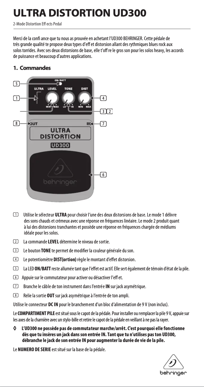 Page n°1 - Manuel utilisateur Behringer Ultra Distortion UD300