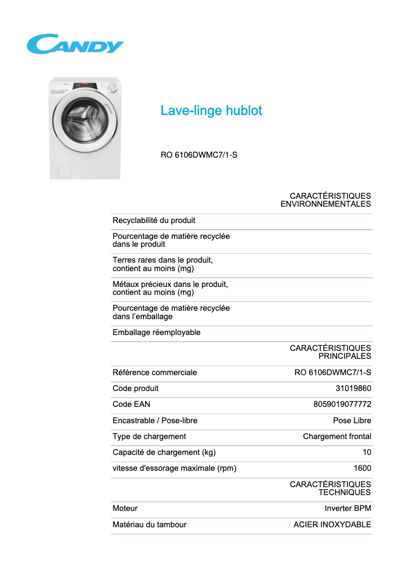 Image de la première page du manuel de l'appareil RO 6106DWMC7/1-S