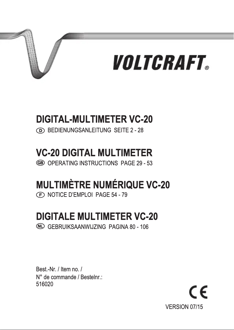 Page n°1 - Manuel utilisateur Voltcraft VC-20