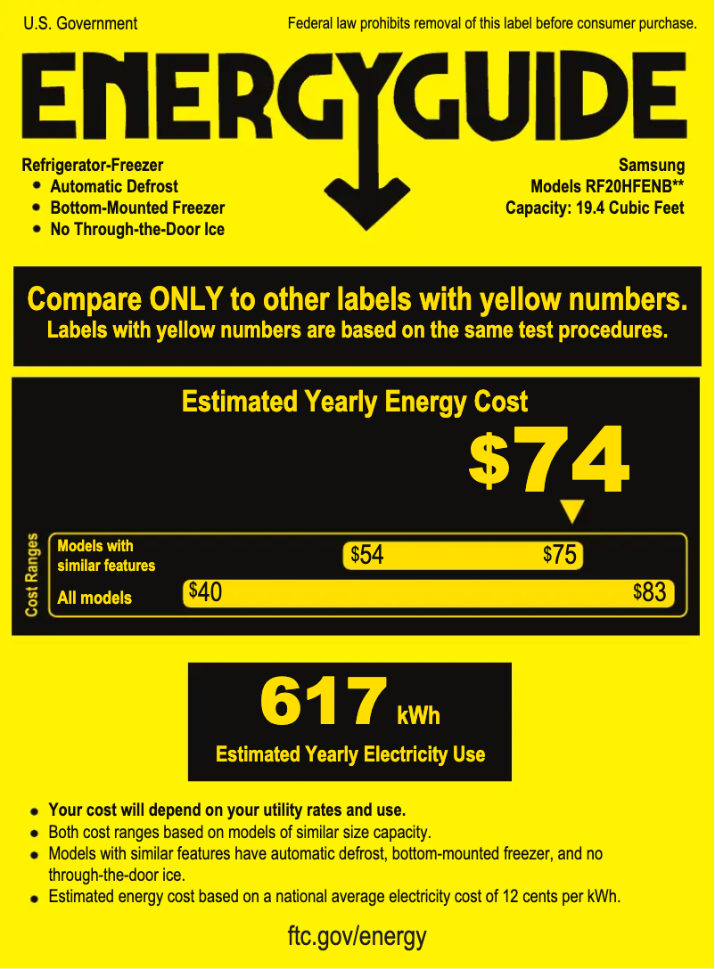 Page 1 de la notice Label énergétique Samsung RF20HFENBSG