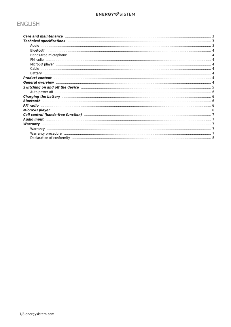 Page n°1 - Manuel utilisateur Energy Sistem Headphones BT Urban 2