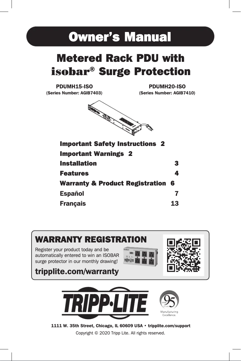 Page n°1 - Manuel utilisateur Tripp Lite Isobar PDUMH20-ISO