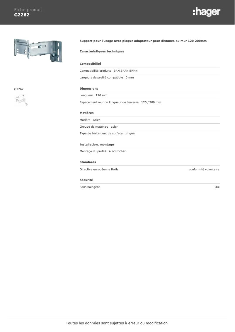 Page 1 de la notice Manuel utilisateur Hager G2262