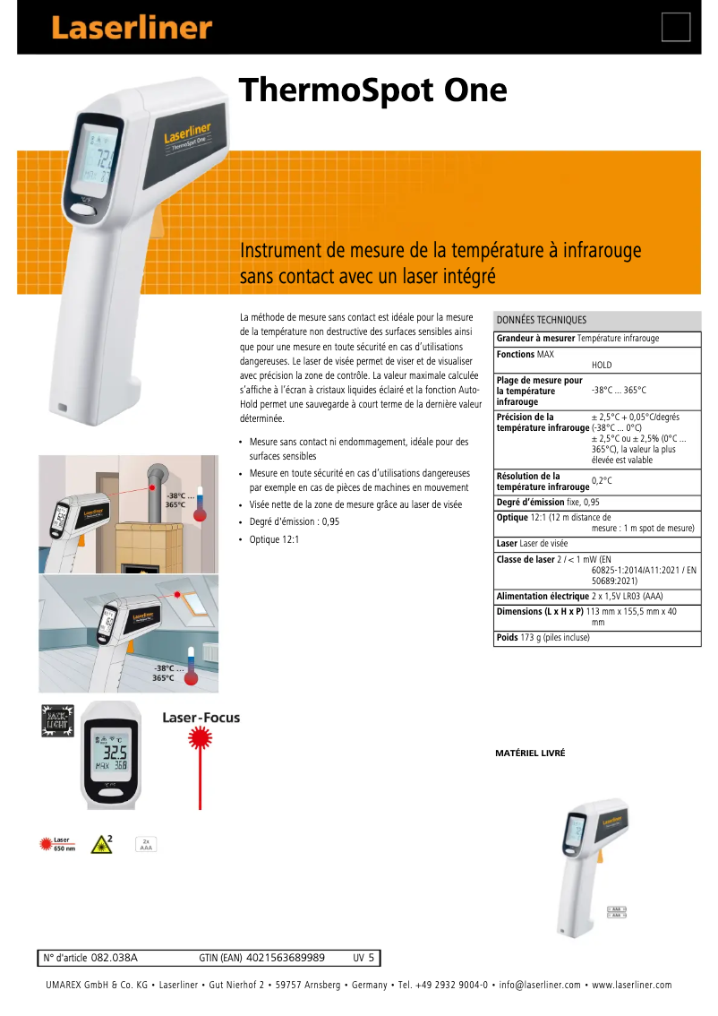 Page n°1 - Fiche technique Laserliner ThermoSpot One