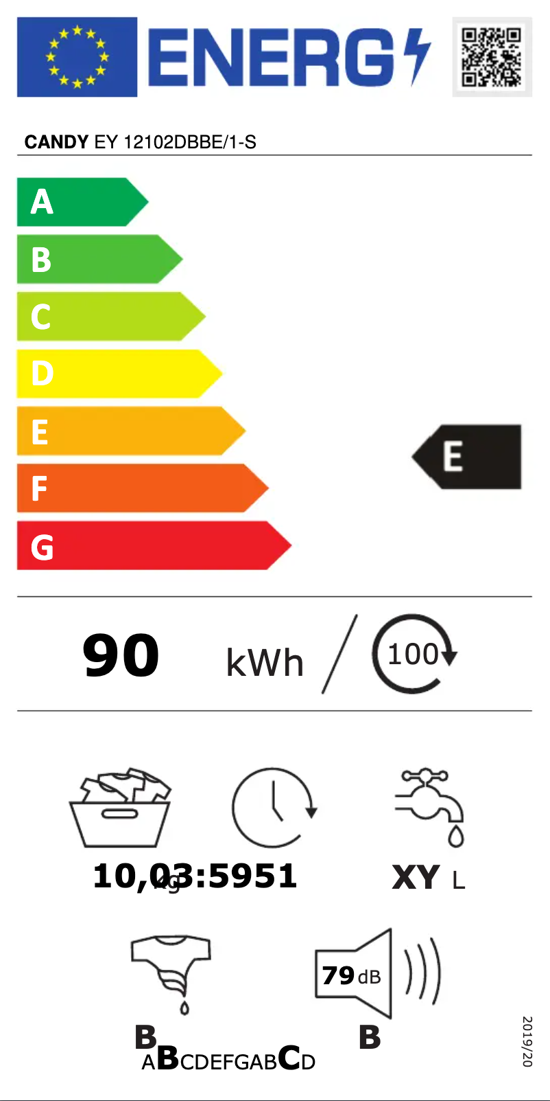 Page n°1 - Label énergétique Candy EY 12102DBBE/1-S