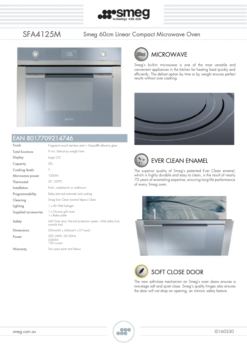 Page 1 de la notice Fiche technique Smeg SFA4125M