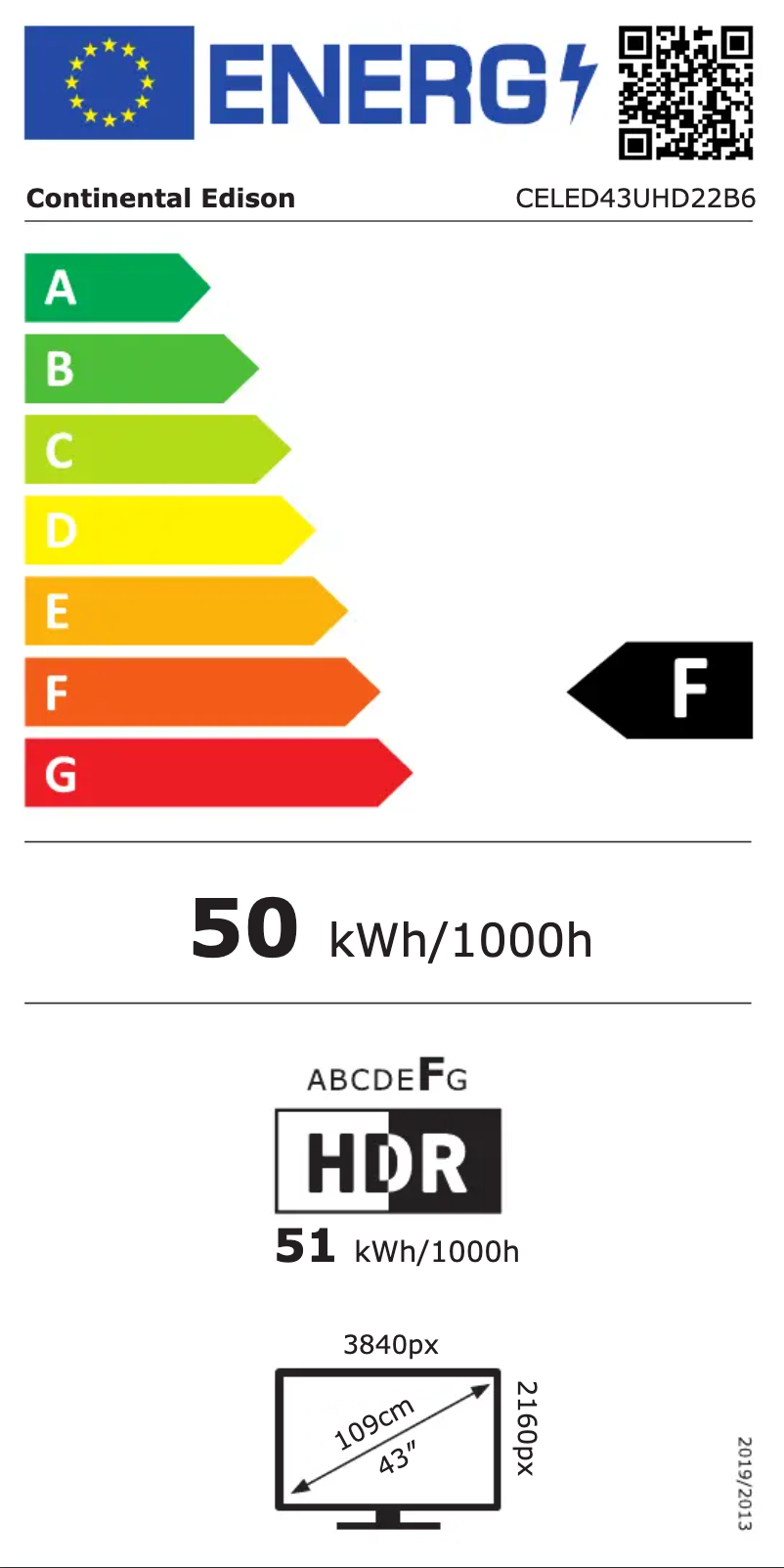 Page n°1 - Label énergétique Continental Edison CELED43UHD22B6
