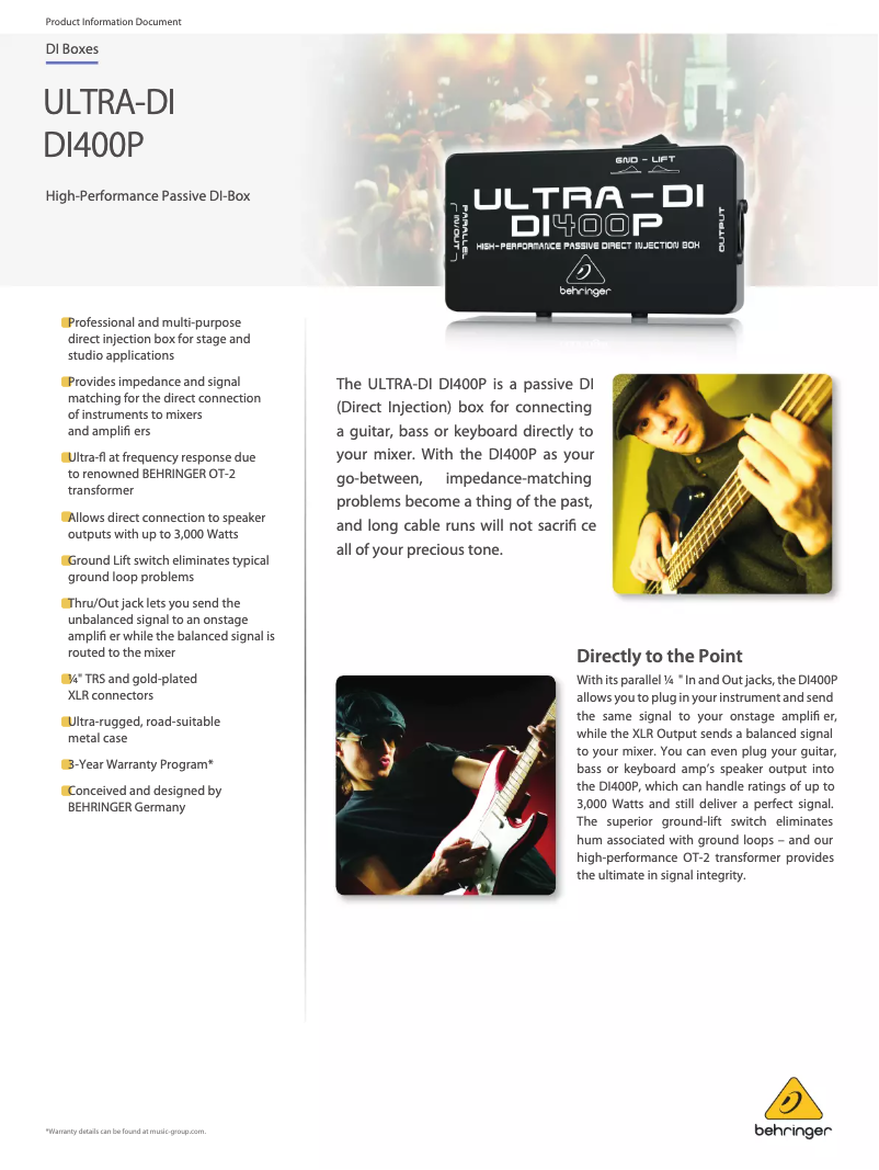 Página 1 del manual Ficha técnica Behringer DI400P