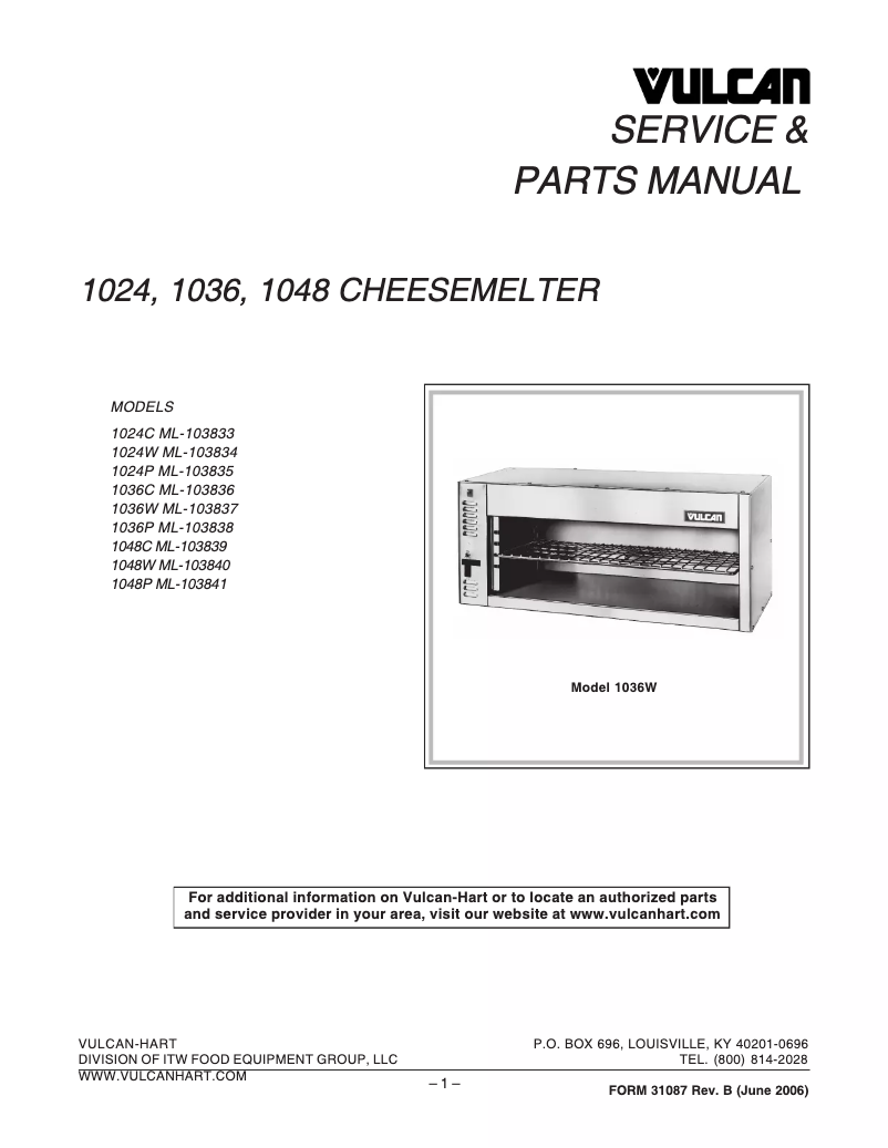Page 1 de la notice Catalogue Vulcan 1036W