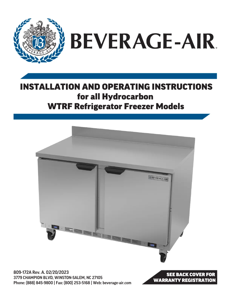 Page 1 de la notice Manuel utilisateur Beverage-Air WTF48AHC