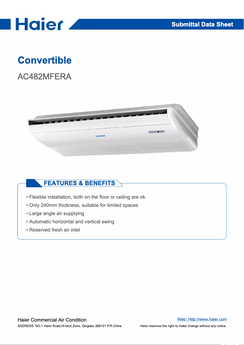 Page 1 de la notice Manuel utilisateur Haier AC482MFERA