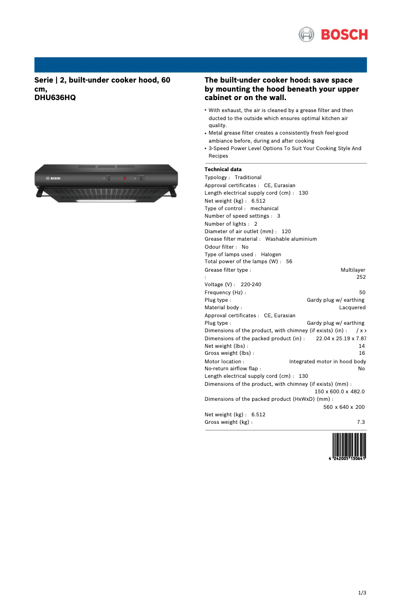 Image de la première page du manuel de l'appareil DHU636HQ