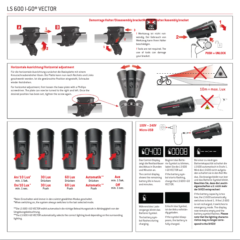 Page 1 de la notice Manuel utilisateur Trelock LS 600 I-GO Vector