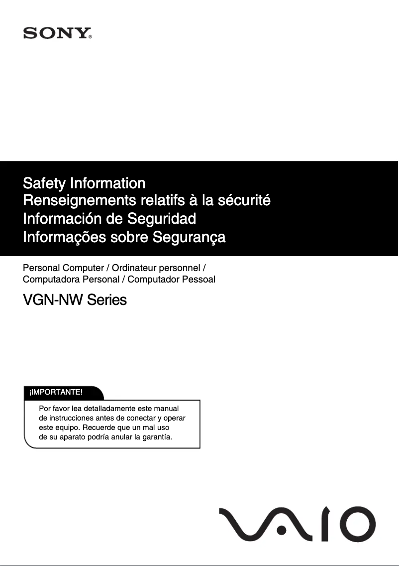 Page 1 de la notice Instructions de sécurité Sony Vaio VGN-NW265F