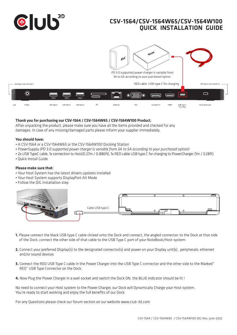 Page 1 de la notice Manuel utilisateur CLUB3D CSV-1564W65