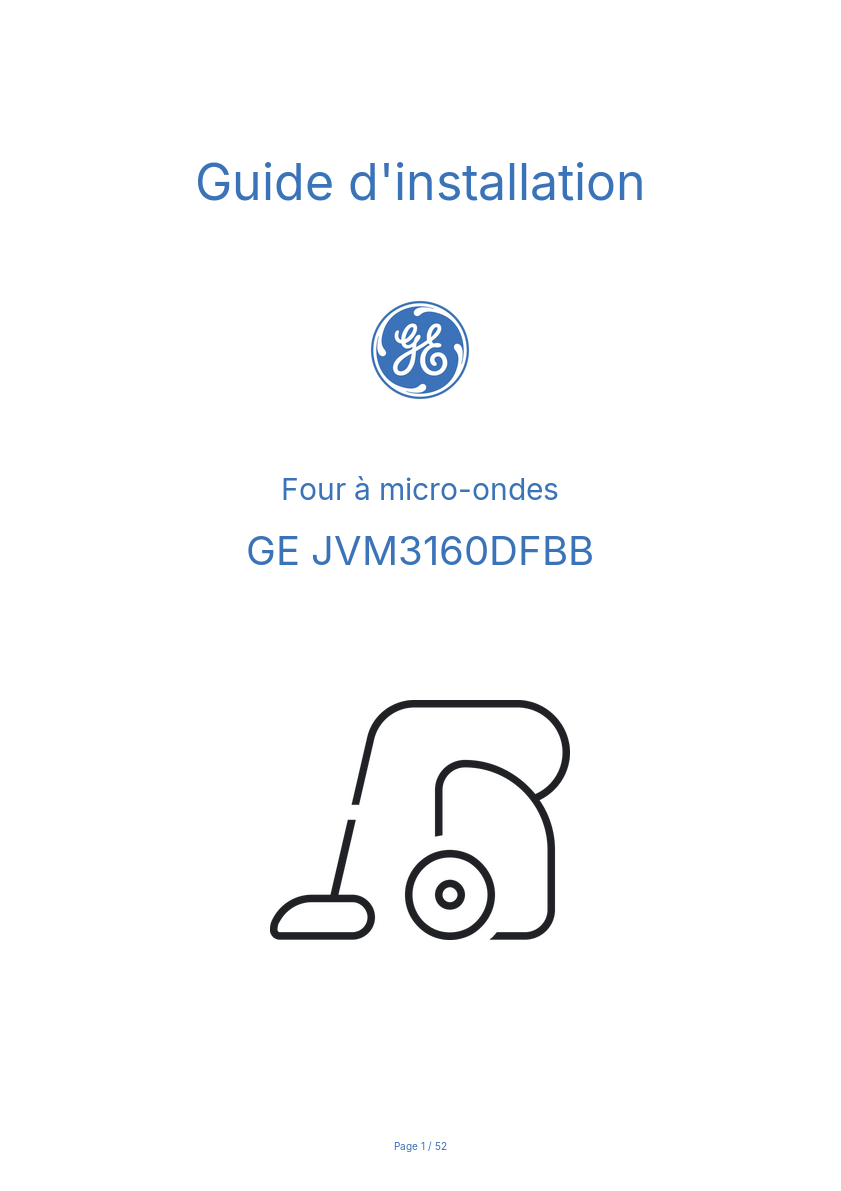 Page n°1 - Guide d'installation GE JVM3160DFBB