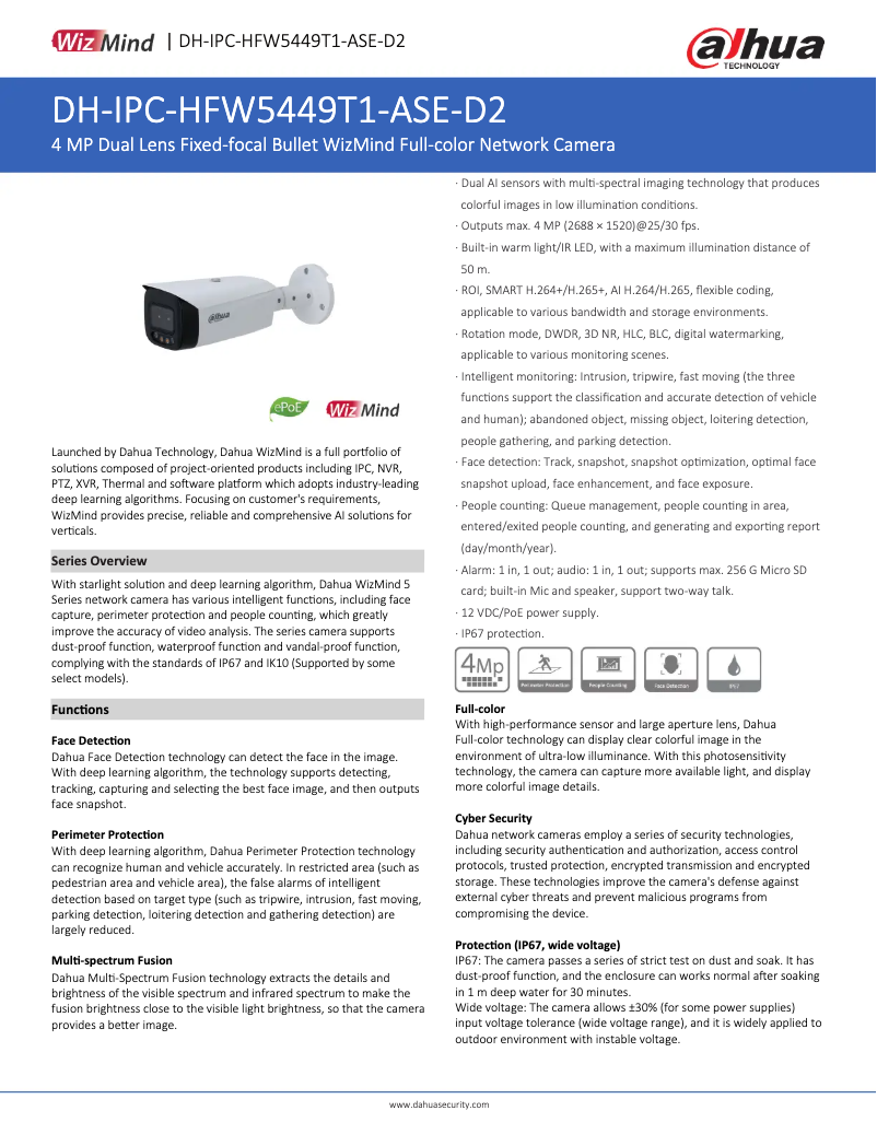 Page n°1 - Fiche technique Dahua Technology IPC-HFW5449T1-ASE-D2