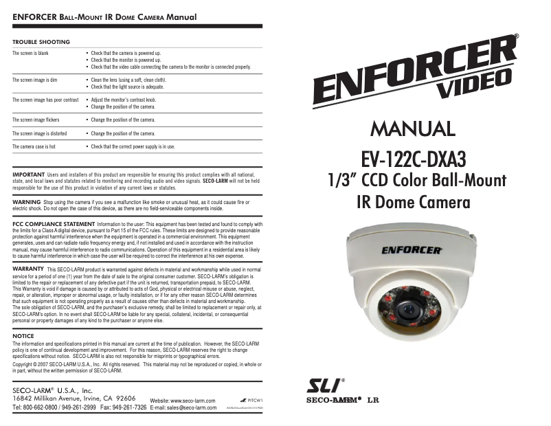 Page 1 de la notice Manuel utilisateur Enforcer EV-122C-DXA3