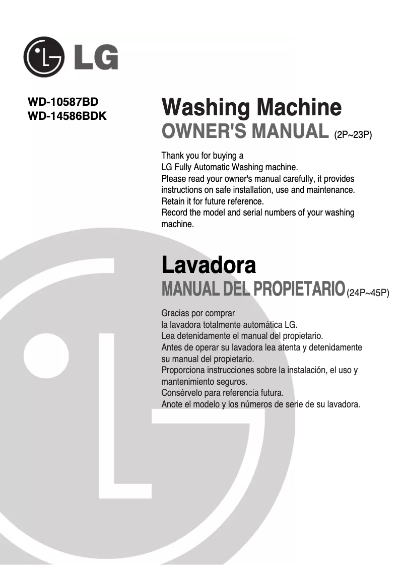 Page 1 de la notice Manuel utilisateur LG WD-10587BD