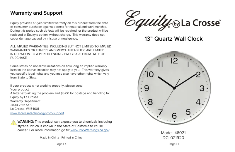 Page n°1 - Manuel utilisateur La Crosse Technology 46021