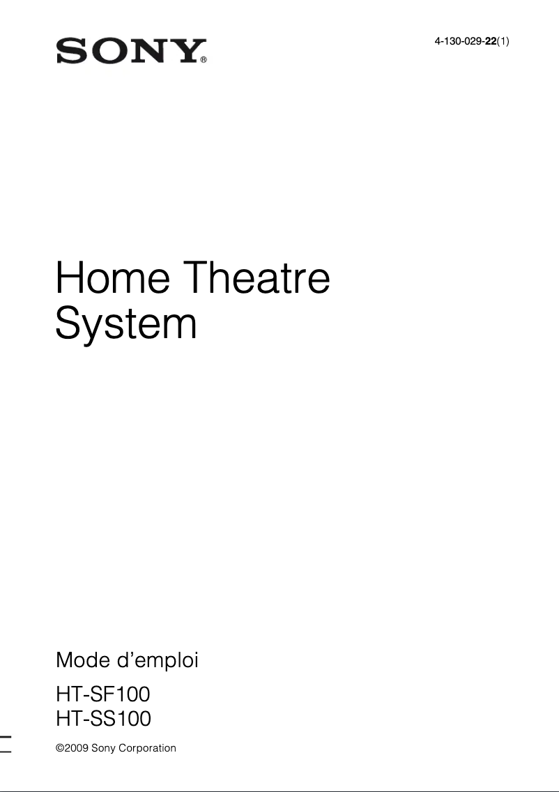 Page 1 de la notice Manuel utilisateur Sony HT-SF100