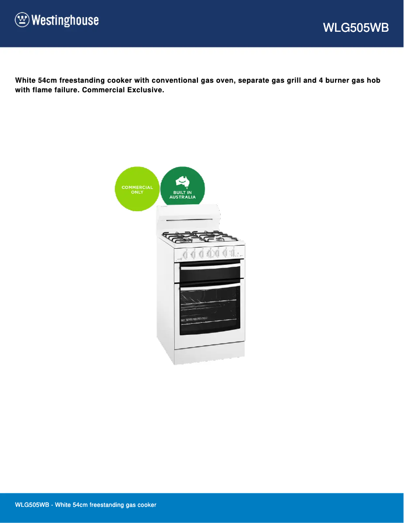 Page n°1 - Fiche technique Westinghouse WLG505WB