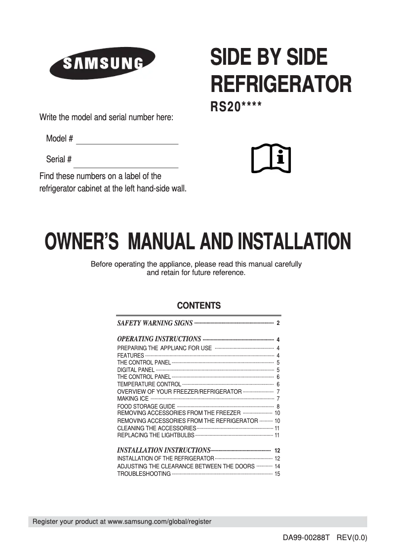 Page 1 de la notice Manuel utilisateur Samsung RS20NASL