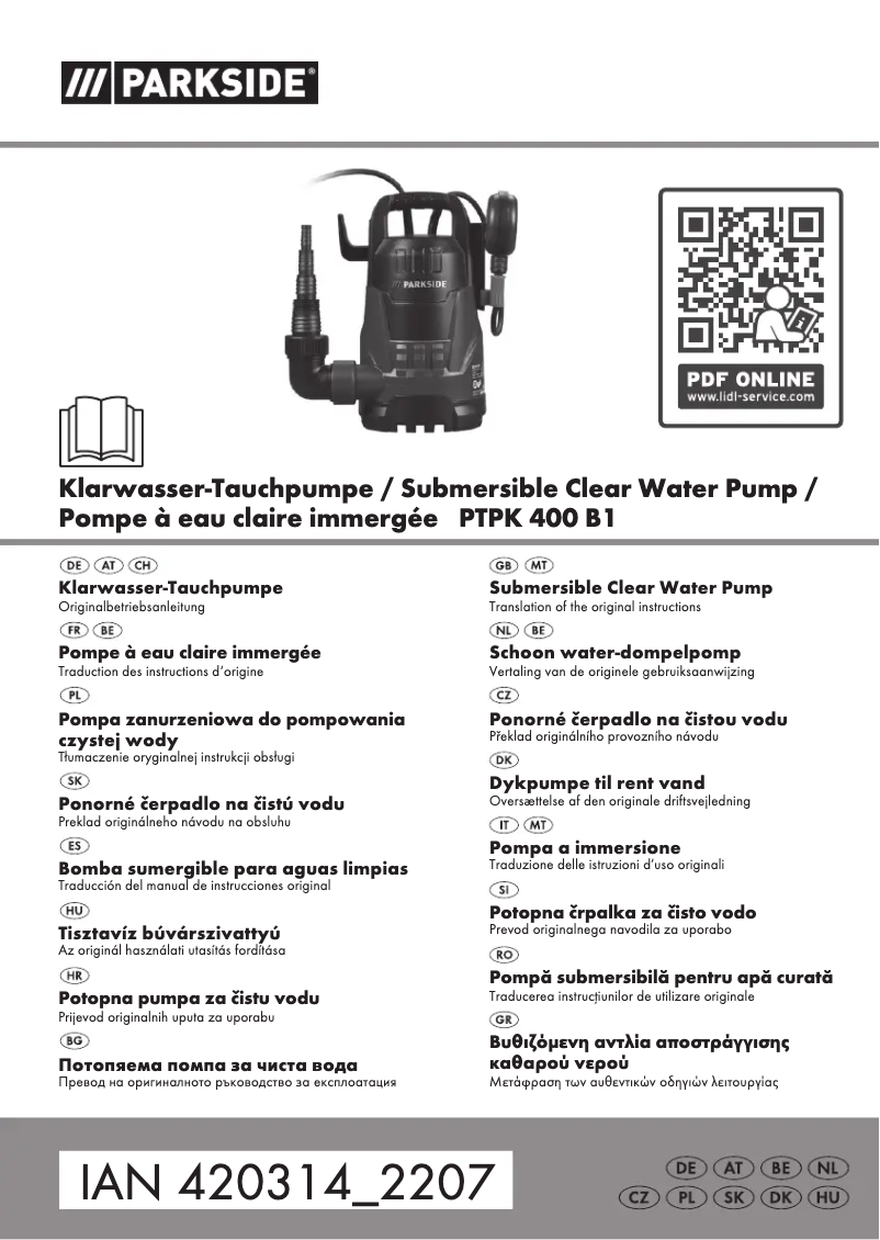 Image de la première page du manuel de l'appareil PTPK 400 B1