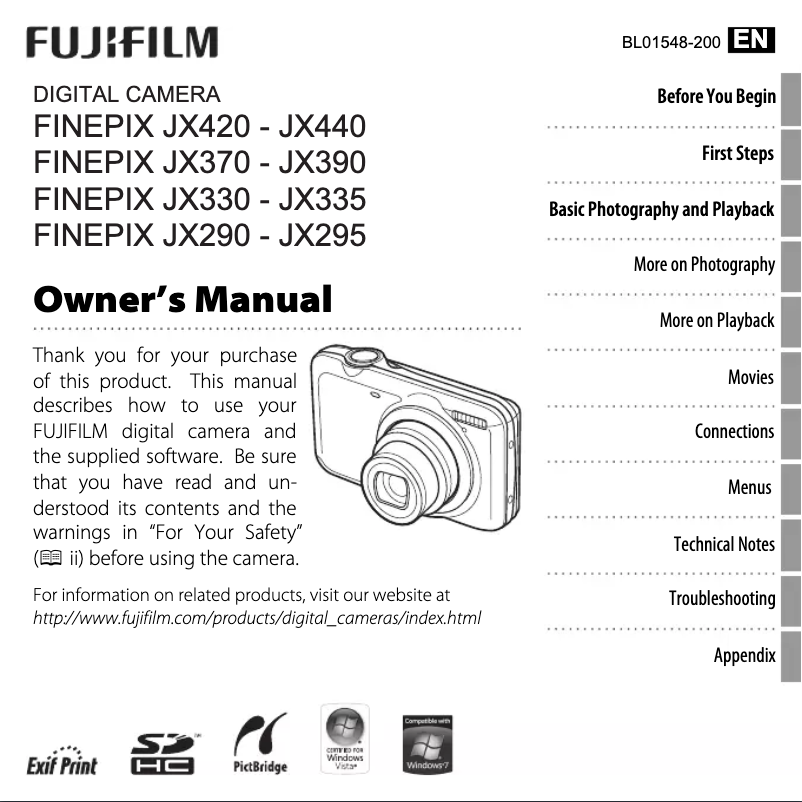 Page 1 de la notice Manuel utilisateur Fujifilm FinePix JX440
