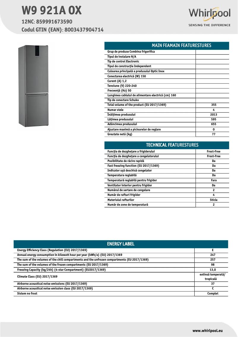 Image de la première page du manuel de l'appareil W9 921A OX