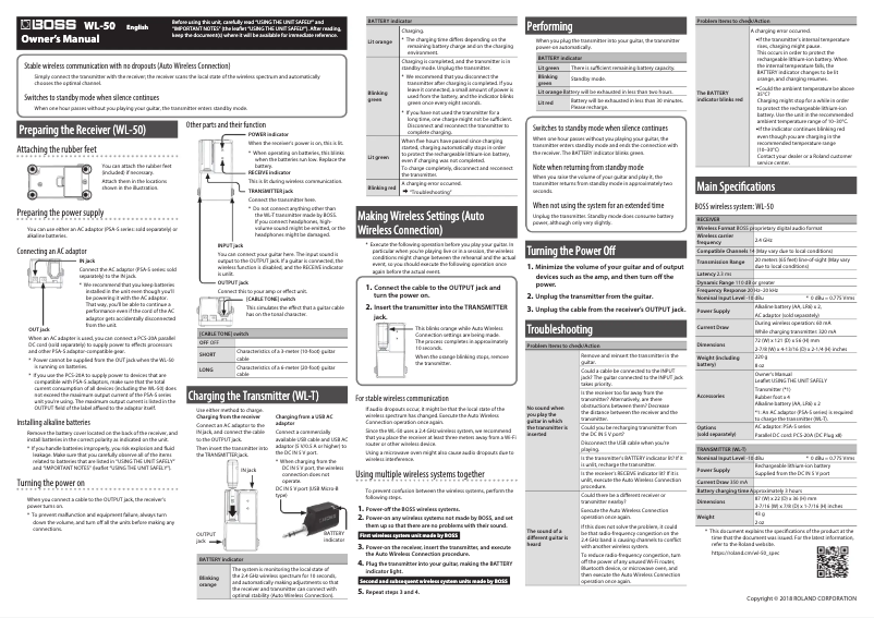 Página 1 del manual Manual de usuario Boss WL-50