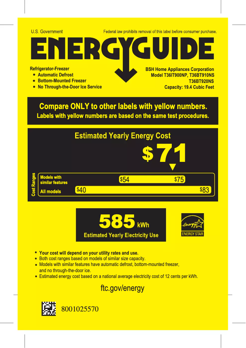Page 1 de la notice Label énergétique Thermador T36BT910NS