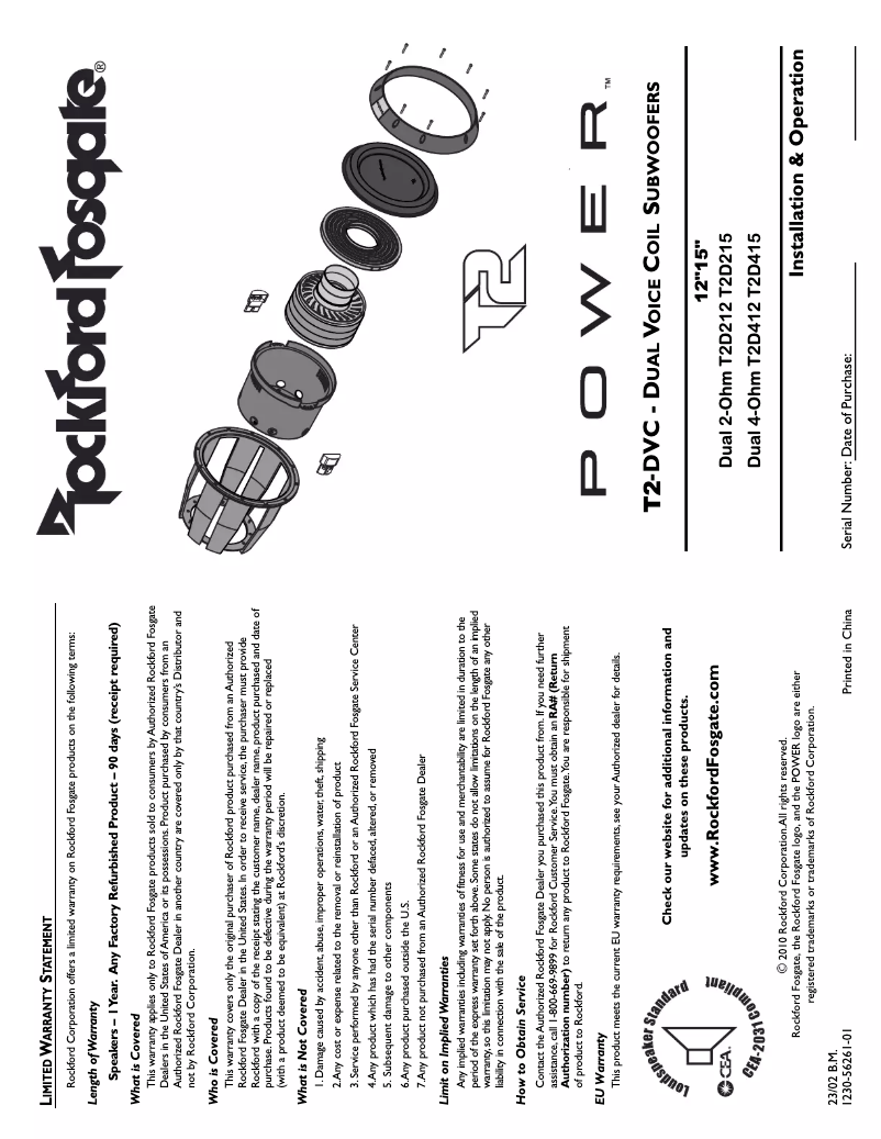 Page n°1 - Manuel utilisateur Rockford Fosgate Power T2D412