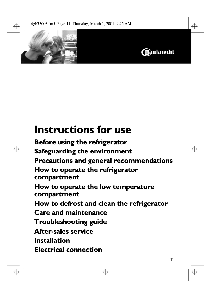 Page 1 de la notice Manuel utilisateur Bauknecht KVA 135 Optima/1