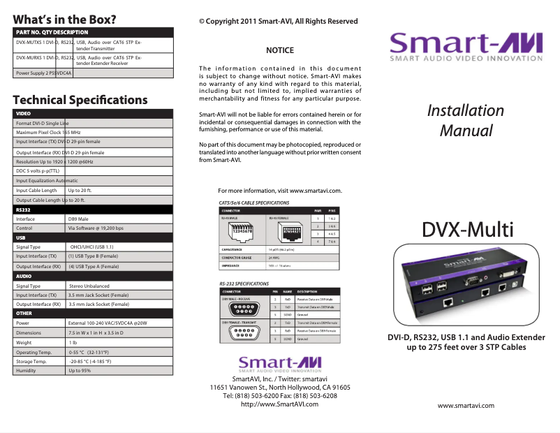 Page 1 de la notice Manuel utilisateur Smart-AVI DVX-MURX