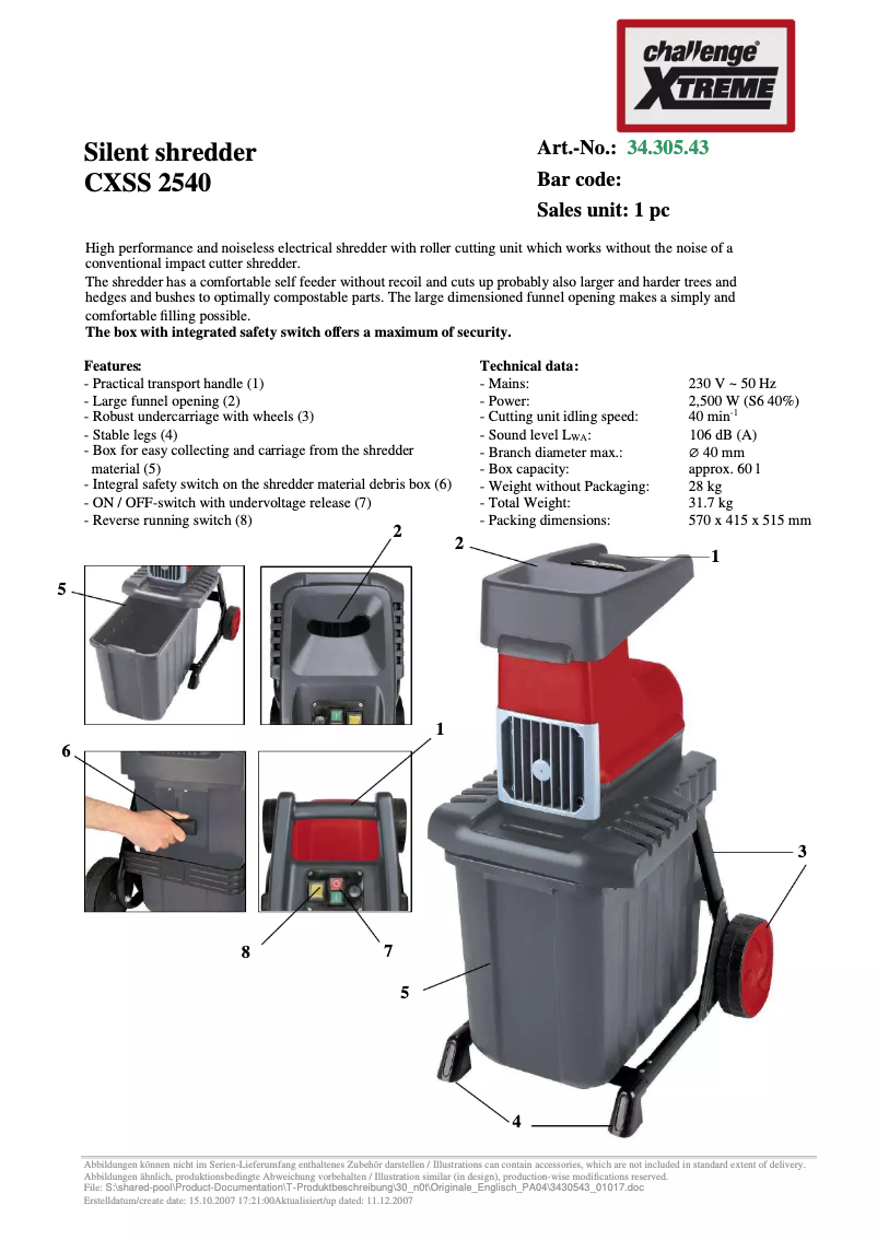 Página 1 del manual Ficha técnica Challenge Xtreme CXSS 2540