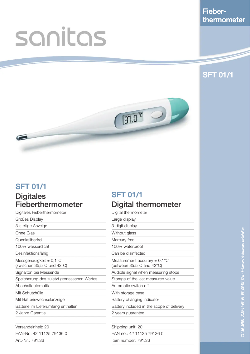 Page n°1 - Fiche technique Sanitas SFT 01