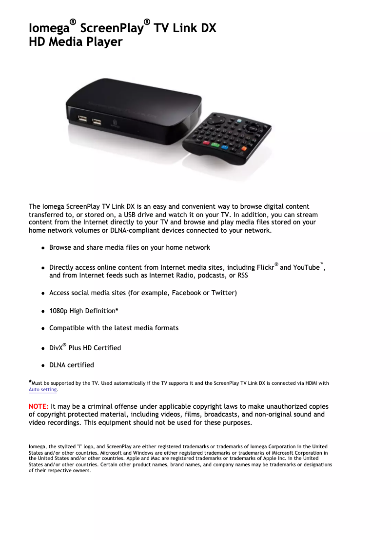 Página 1 del manual Manual de usuario Iomega ScreenPlay TV Link DX
