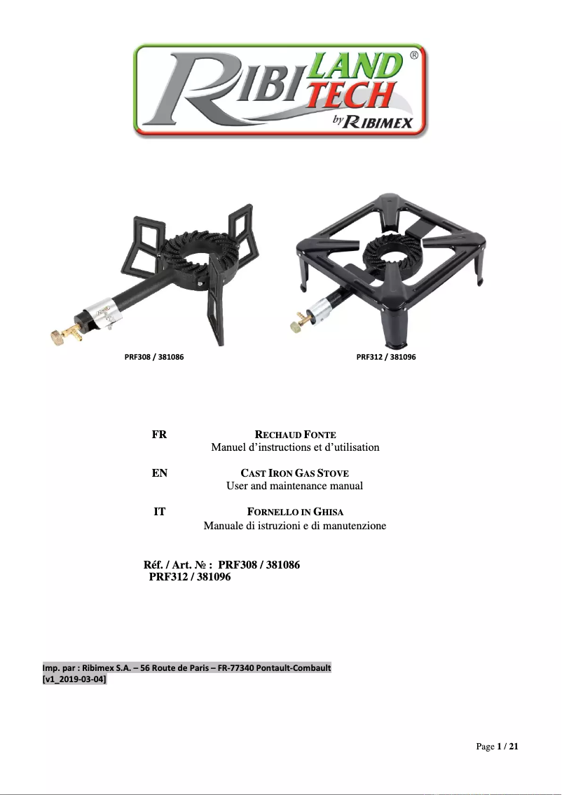 Página 1 del manual Manual de usuario Ribimex PRF312