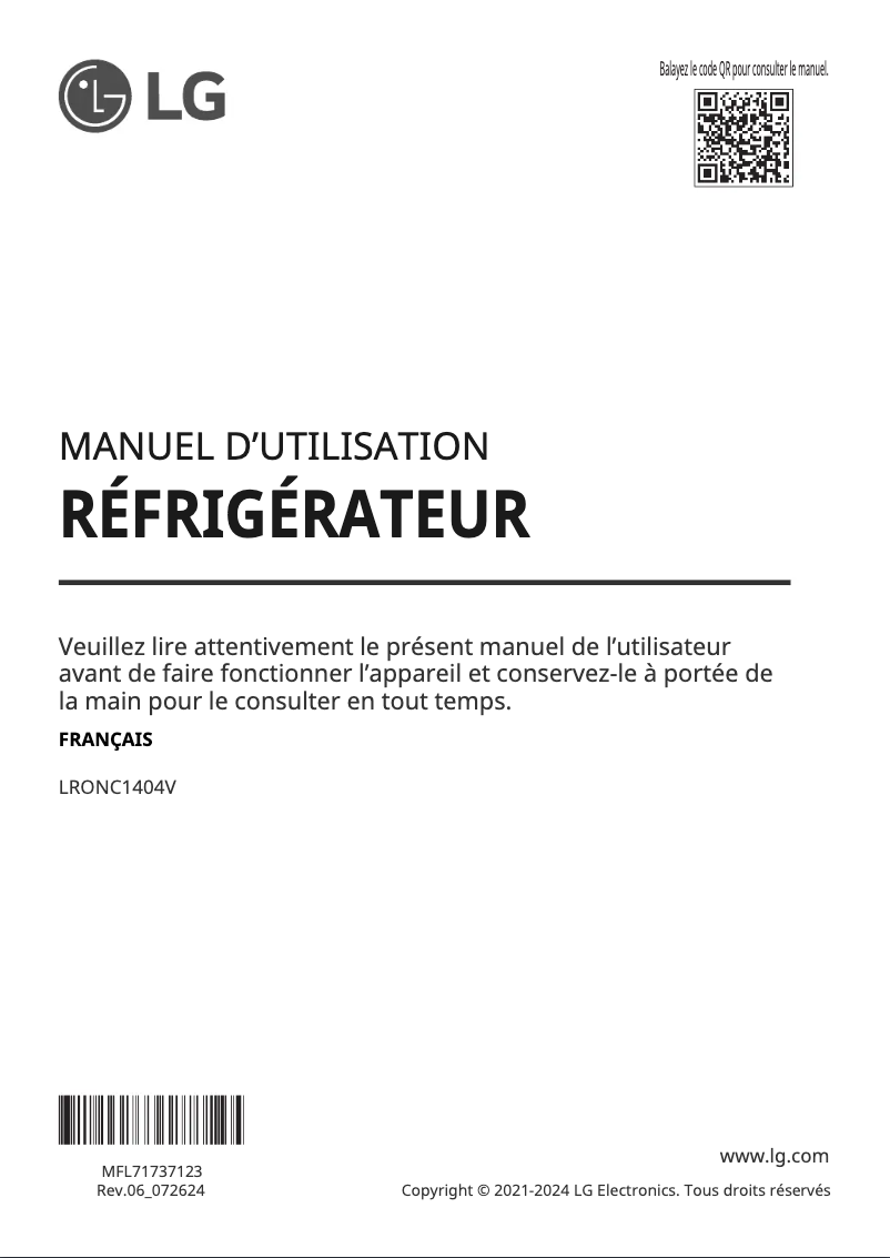 Page 1 de la notice Manuel utilisateur LG LRONC1404V