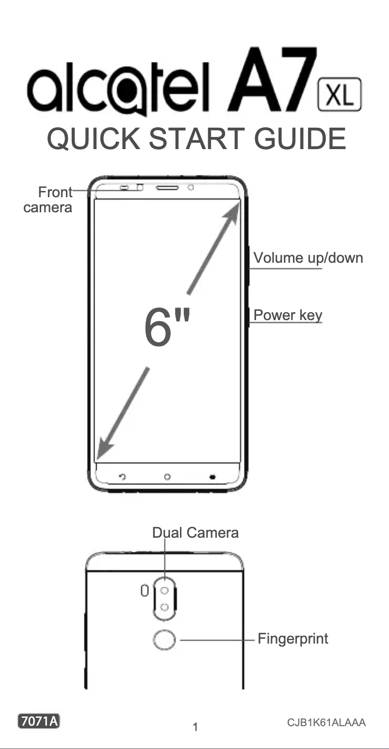 Page 1 de la notice Guide de démarrage rapide Alcatel A7